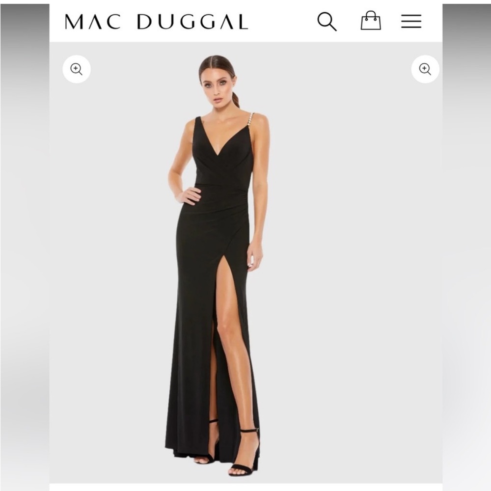 Mac Duggal Black Tie Asymmetrical Pearl Strap Gown